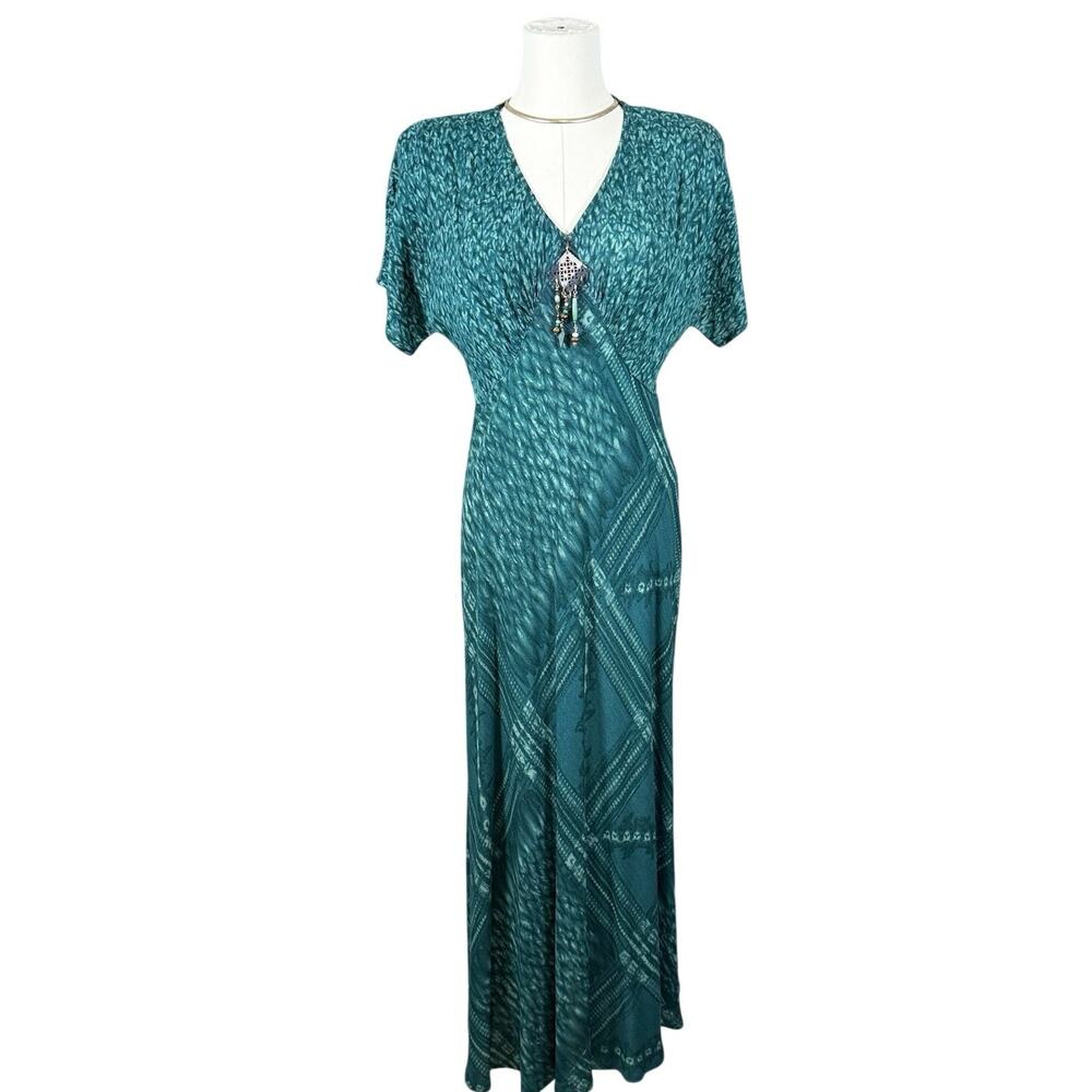 Carol Little Petite Wrap Maxi Dress Teal Green Bohemian Size 6 Work Office Wear